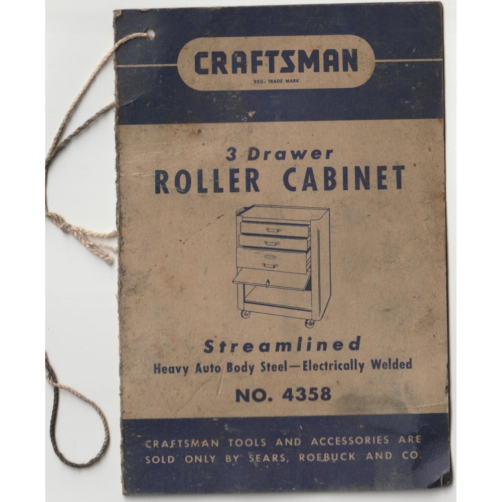 Vintage 1950s Craftsman Hang Tag 3-Drawer Roller Cabinet No. 4358 Sears